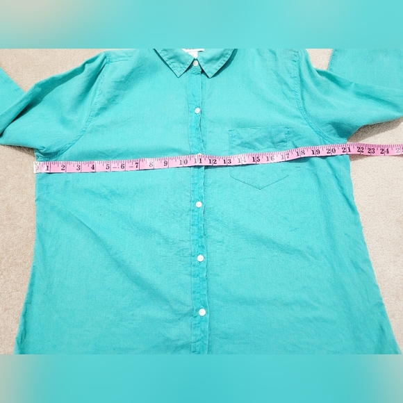Linen Cotton Blend Button Up Shirt Women’s Size Large Turquoise Color Old Navy - Picture 8 of 12